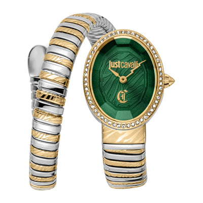 Just Cavalli Signature Snake Velina Srebrny Żółte złoto Zielony