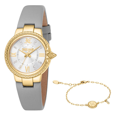 Just Cavalli SET Primavera Snake Skóra Jasnoszara Srebrna