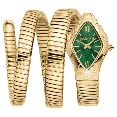 Just Cavalli Signature Snake Cristallo Żółte Złoto Butelkowa Zieleń