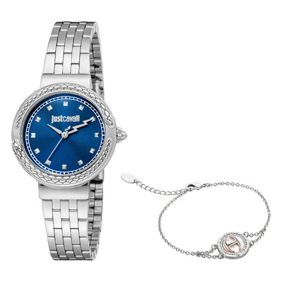 Just Cavalli SET Odważny Wąż Srebrny Niebieski