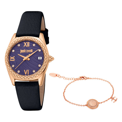 Just Cavalli SET Niezłomny Animalier Skóra Czarny Fioletowy